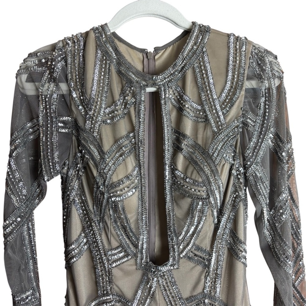 Ashley Lauren 1450 Sequin Jumpsuit Women’s Size 6 Silver & Beige Cut Out NWT - Picture 5 of 8